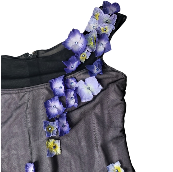 Tadashi for Cache Maxi Dress 90's Y2K Vtg Mesh Applique 3D Pansies Column Whims - Picture 13 of 17